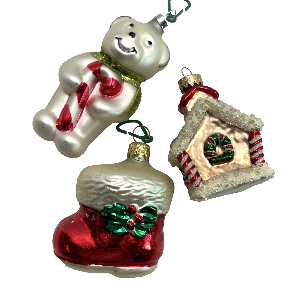 Lot Of 3 Vtg Christmas Glass Blown Ornament Gingerbread House Marked UT‎